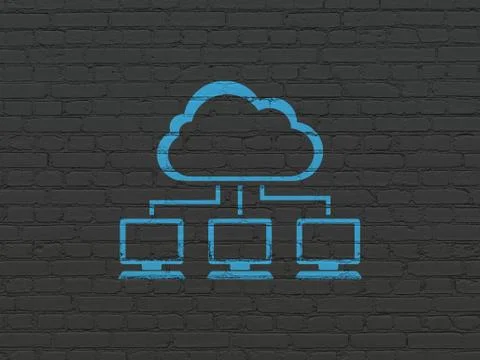 Cloud technology concept: Cloud Network on wall background Stock Illustration