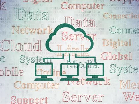 Cloud technology concept: Cloud Network on Digital Paper background Illustrazione stock