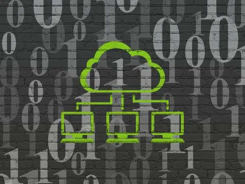 Cloud technology concept: Cloud Network on wall background Stock Illustration