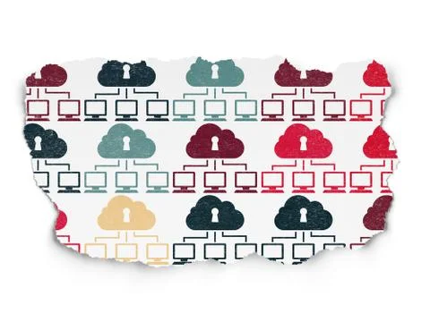 Cloud technology concept: Cloud Network icons on Torn Paper background Illustrazione stock