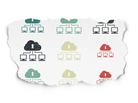 Cloud technology concept: Cloud Network icons on Torn Paper background Stock Illustration