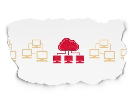 Cloud technology concept: cloud network icon on Torn Paper background Stock Illustration
