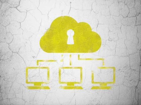 Cloud technology concept: Cloud Network on wall background Stock Illustration