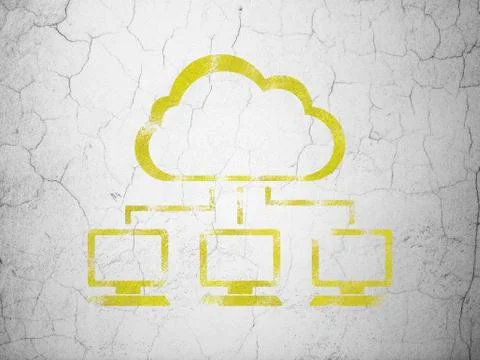 Cloud technology concept: Cloud Network on wall background Stock Illustration