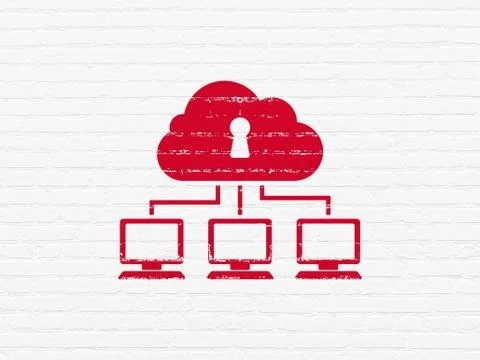 Cloud technology concept: Cloud Network on wall background Stock Illustration