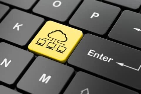 Cloud technology concept: Cloud Network on computer keyboard background Illustrazione stock