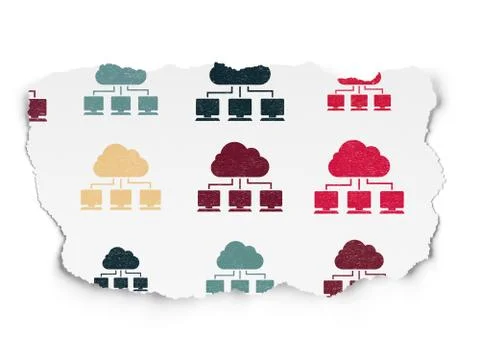 Cloud technology concept: Cloud Network icons on Torn Paper background Illustrazione stock