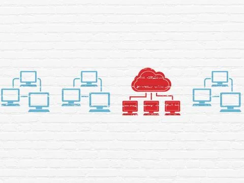 Cloud technology concept: cloud network icon on wall background Stock Illustration