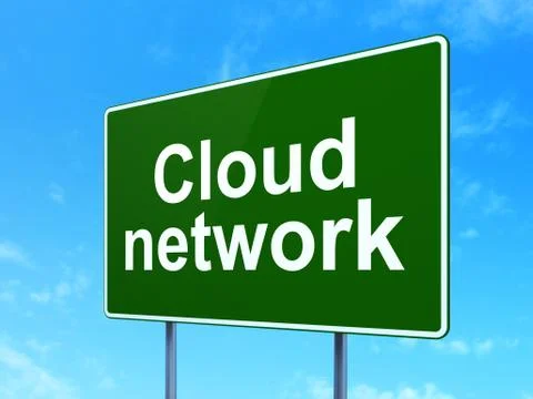 Cloud technology concept: Cloud Network on road sign background Illustrazione stock
