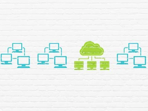 Cloud technology concept: cloud network icon on wall background Illustrazione stock