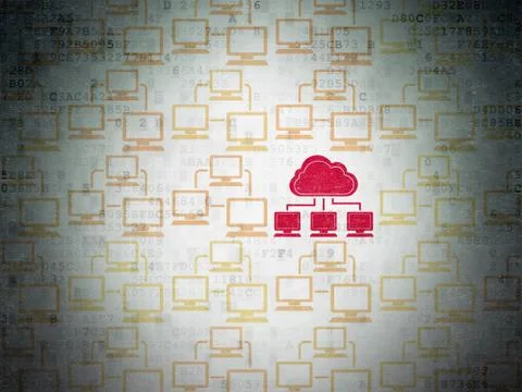 Cloud technology concept: cloud network icon on Digital Data Paper background Stock Illustration