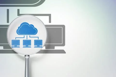 Cloud technology concept:  Cloud Network with optical glass on digital backgroun 스톡 일러스트