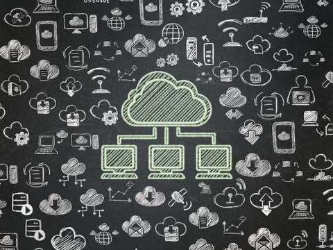 Cloud technology concept: Cloud Network on School board background Illustrazione stock