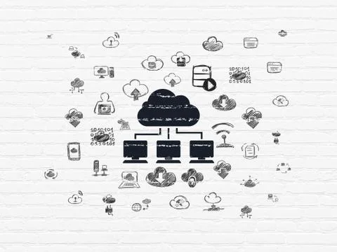 Cloud technology concept: Cloud Network on wall background Illustrazione stock