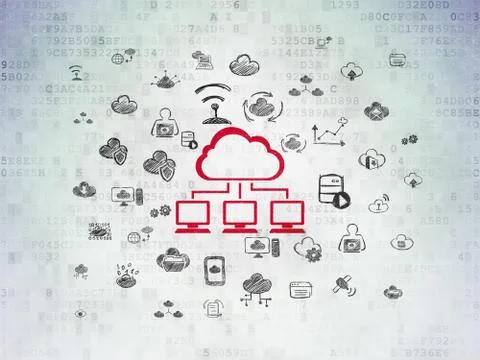 Cloud technology concept: Cloud Network on Digital Data Paper background Illustrazione stock