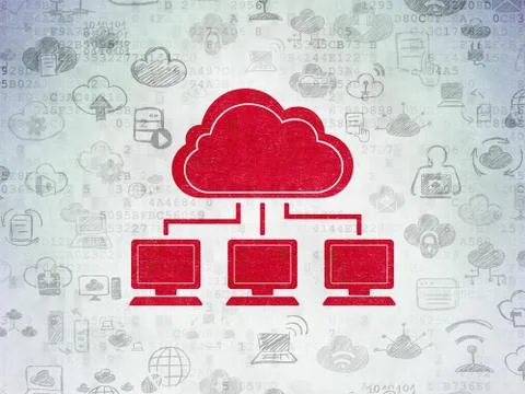 Cloud technology concept: Cloud Network on Digital Data Paper background Illustrazione stock