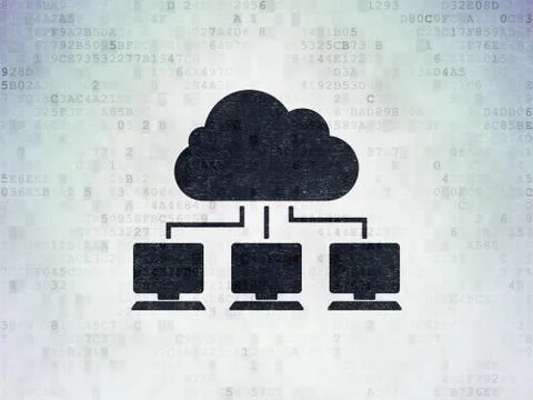 Cloud technology concept: Cloud Network on Digital Data Paper background Illustrazione stock