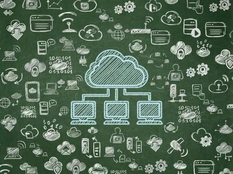 Cloud technology concept: Cloud Network on School board background イラスト素材