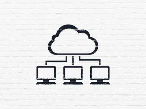 Cloud technology concept: Cloud Network on wall background Stock Illustration