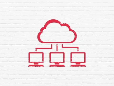 Cloud technology concept: Cloud Network on wall background Stock Illustration