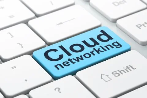 Cloud technology concept: Cloud Networking on computer keyboard background Illustrazione stock