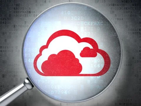 Cloud technology concept: Cloud with optical glass on digital b Stock Illustration