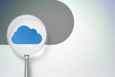 Cloud technology concept:  Cloud with optical glass on digital background Stock Illustration