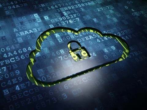 Cloud technology concept: Cloud With Padlock on digital screen background Stock Illustration