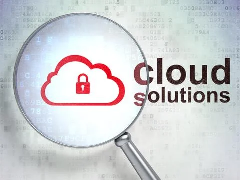 Cloud technology concept: Cloud With Padlock and Cloud Solutions with optical イラスト素材