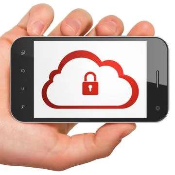 Cloud technology concept: Cloud With Padlock on smartphone Stock Illustration