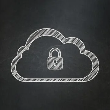 Cloud technology concept: Cloud With Padlock on chalkboard background Stock Illustration