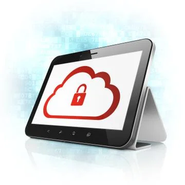 Cloud technology concept: Cloud With Padlock on tablet pc イラスト素材