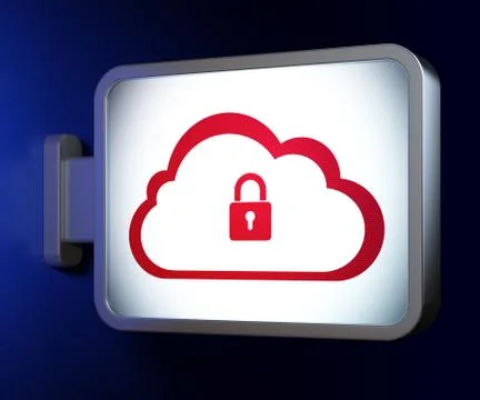 Cloud technology concept: Cloud With Padlock on billboard backgr Stock Illustration
