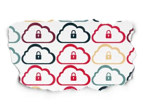 Cloud technology concept: Cloud With Padlock icons on Torn Paper background イラスト素材