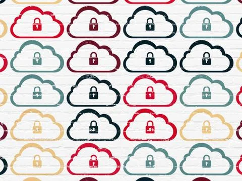 Cloud technology concept: Cloud With Padlock icons on wall background Stock Illustration