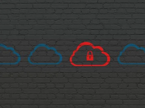 Cloud technology concept: cloud with padlock icon on wall background イラスト素材