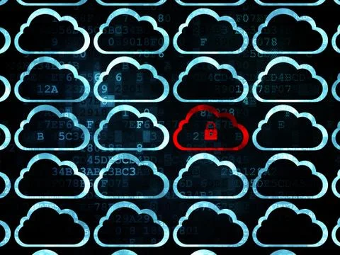Cloud technology concept: cloud with padlock icon on Digital background 스톡 일러스트