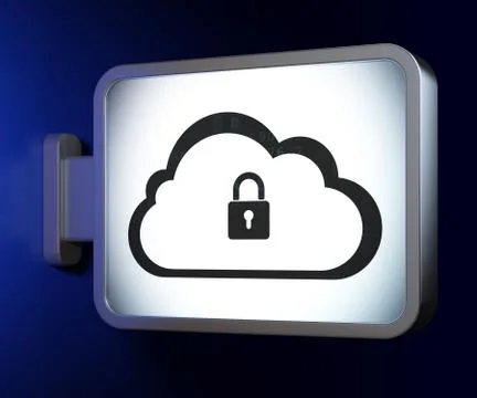 Cloud technology concept: Cloud With Padlock on billboard background 스톡 일러스트