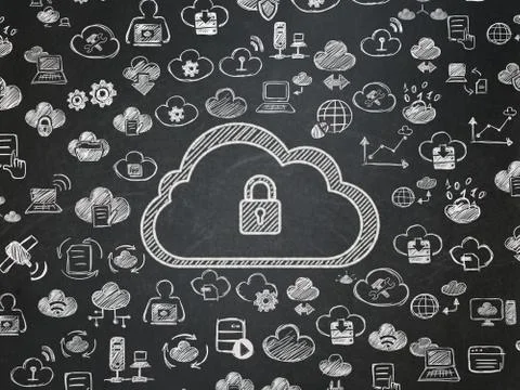 Cloud technology concept: Cloud With Padlock on School Board background Stock Illustration