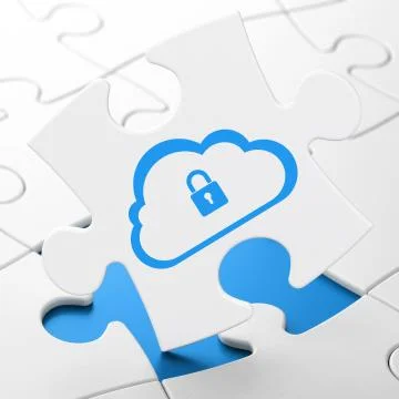 Cloud technology concept: Cloud With Padlock on puzzle background Stock Illustration
