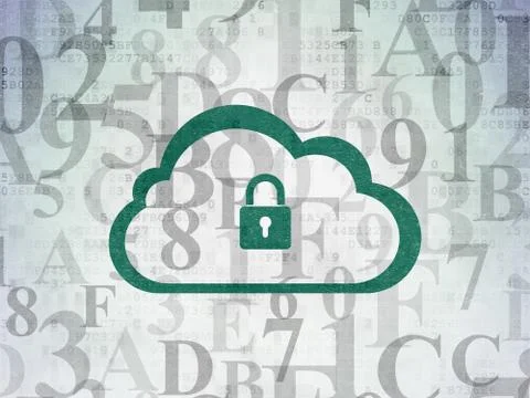 Cloud technology concept: Cloud With Padlock on Digital Data Paper background Illustrazione stock