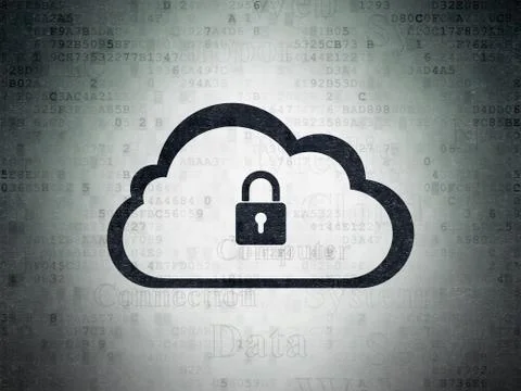 Cloud technology concept: Cloud With Padlock on Digital Data Paper background Illustrazione stock