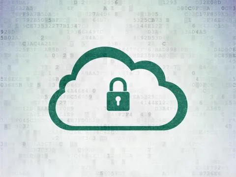 Cloud technology concept: Cloud With Padlock on Digital Data Paper background Illustrazione stock