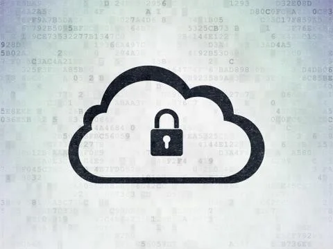 Cloud technology concept: Cloud With Padlock on Digital Data Paper background Illustrazione stock