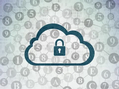 Cloud technology concept: Cloud With Padlock on Digital Data Paper background 库存插图