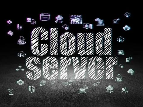 Cloud technology concept: Cloud Server in grunge dark room イラスト素材