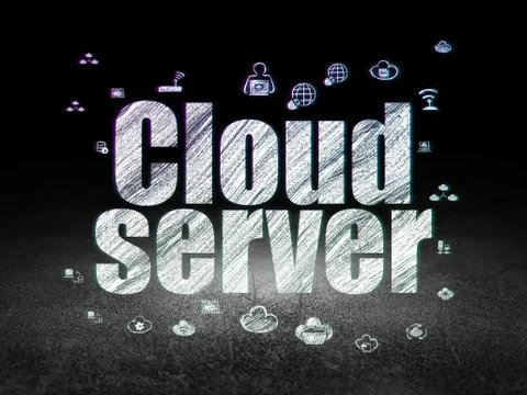 Cloud technology concept: Cloud Server in grunge dark room Stock Illustration