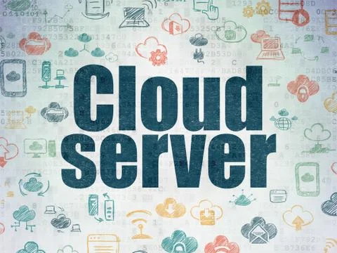 Cloud technology concept: Cloud Server on Digital Data Paper background Illustrazione stock