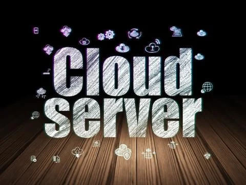 Cloud technology concept: Cloud Server in grunge dark room イラスト素材