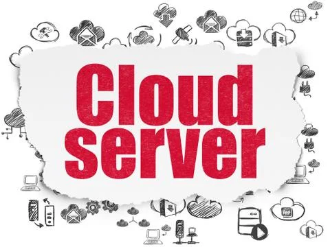 Cloud technology concept: Cloud Server on Torn Paper background Stock Illustration